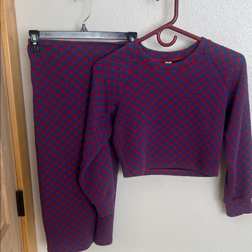 American Apparel Women's Red and Blue Crew Neck skirt Set